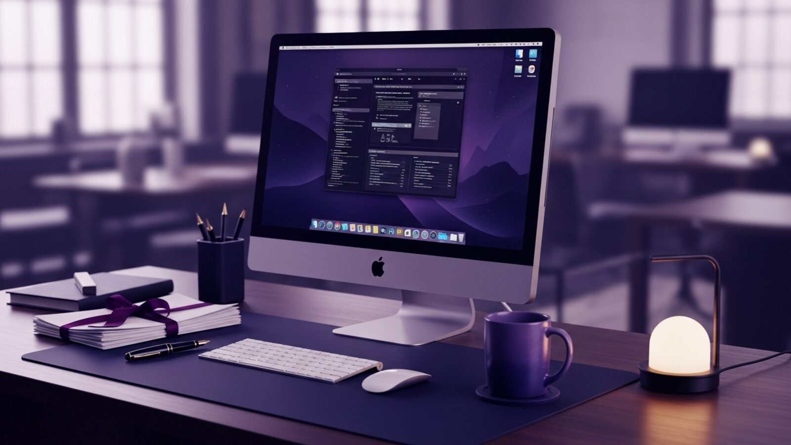 A clean Mac workspace — web-based legal billing runs the same on macOS as anywhere else