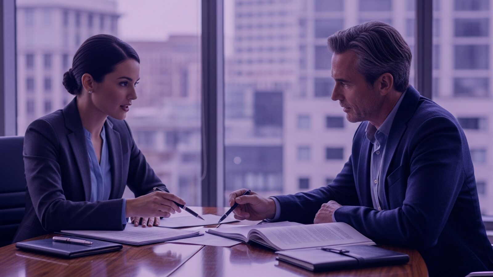 An attorney and client completing an agreement — contingency matters need billing that tracks work without hourly invoices