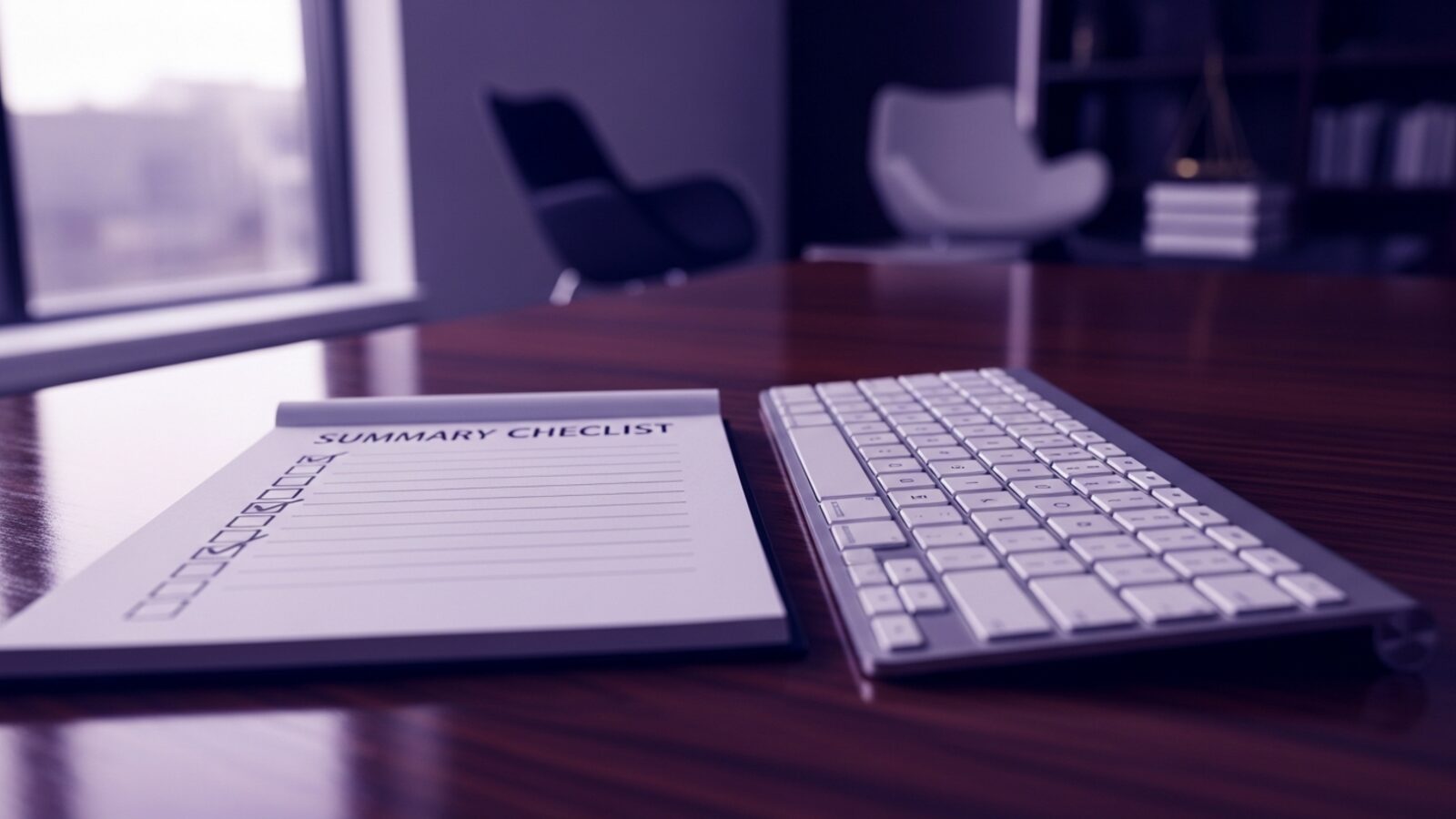 A summary checklist beside a keyboard — the project summary list gives clients a clear view of work billed