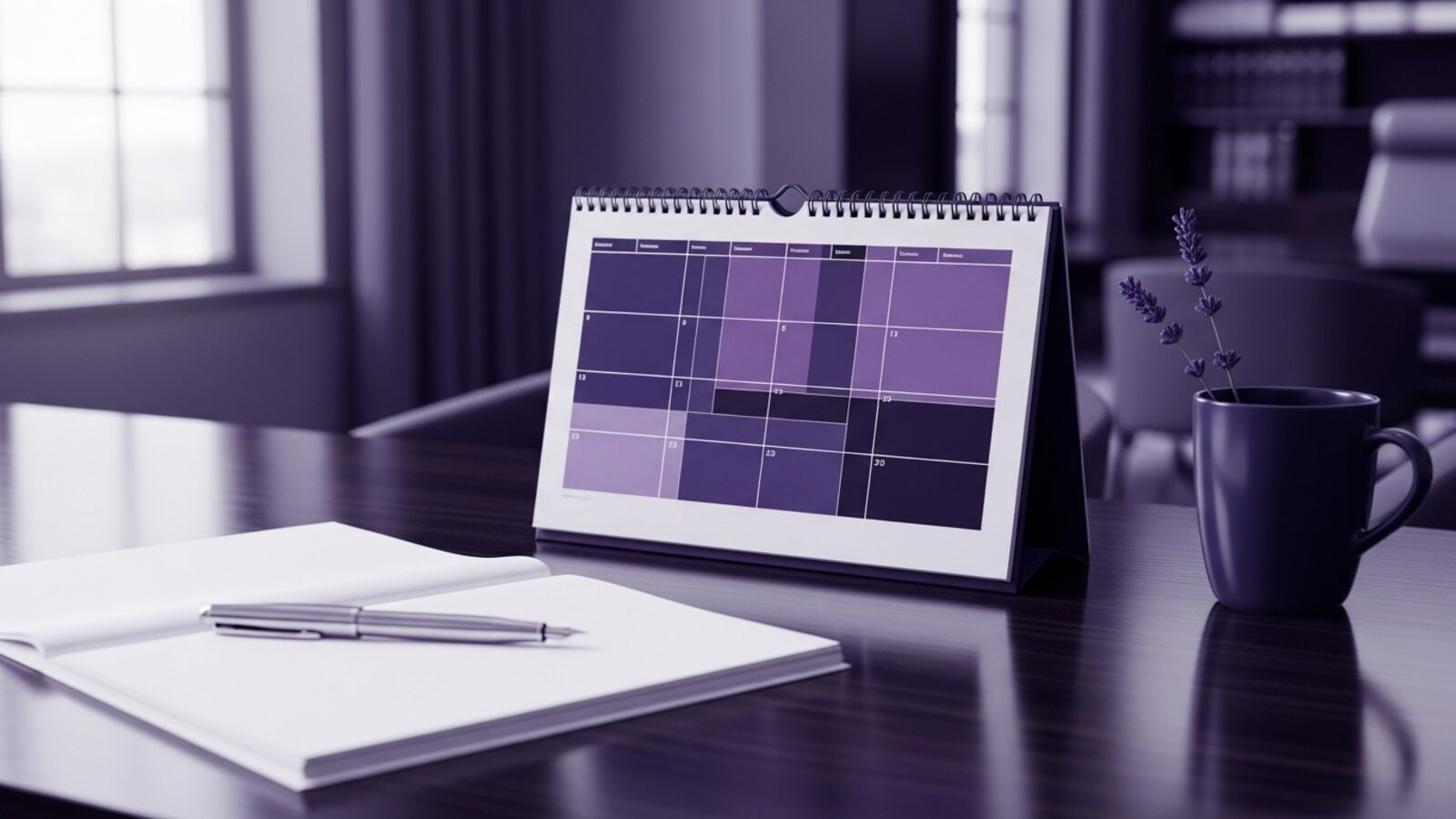 A monthly calendar on the desk — new calendar view options make scanning tracked time faster