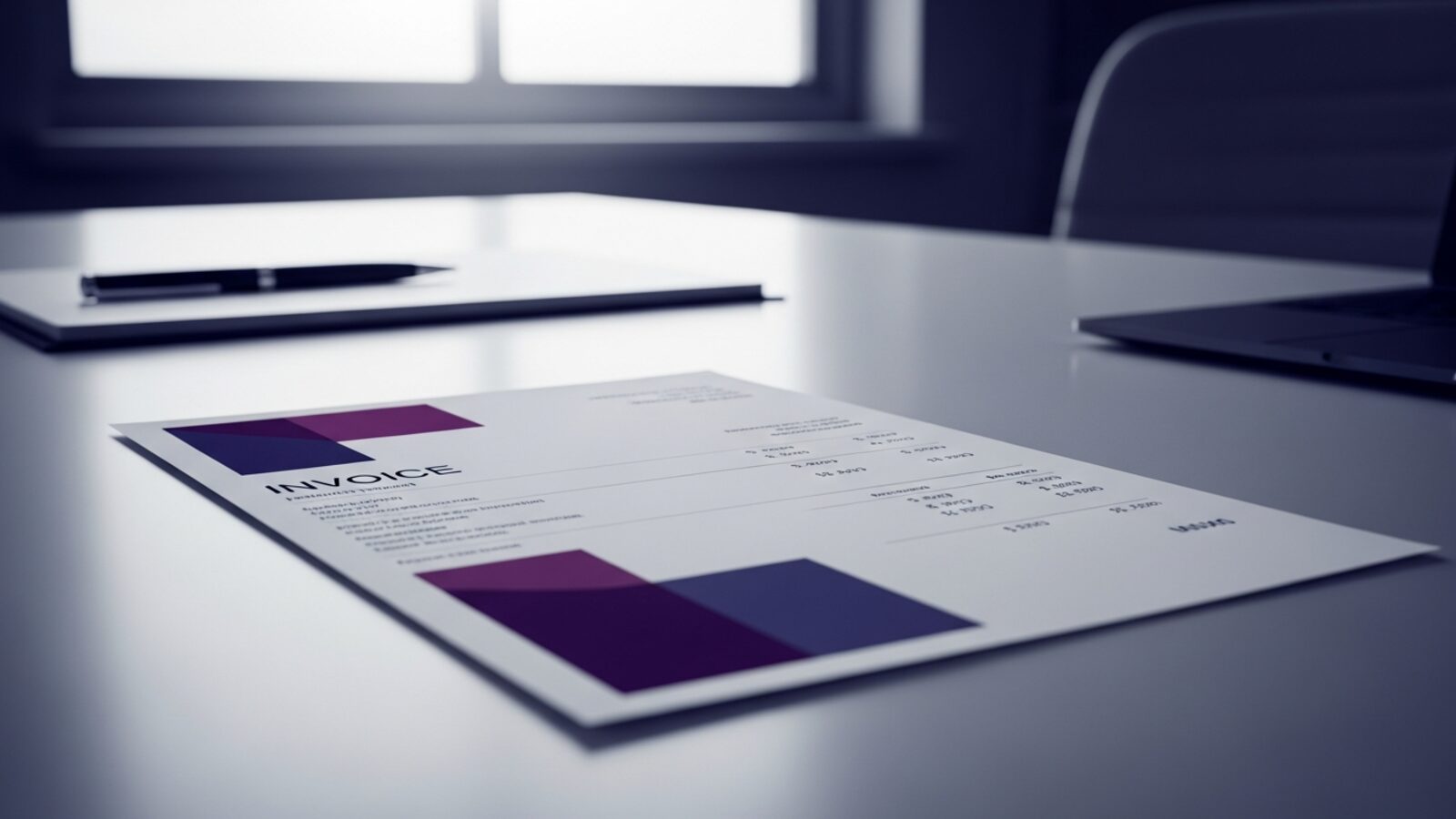A clean, modern invoice on the desk — the redesigned Time59 invoice is clearer for clients at a glance