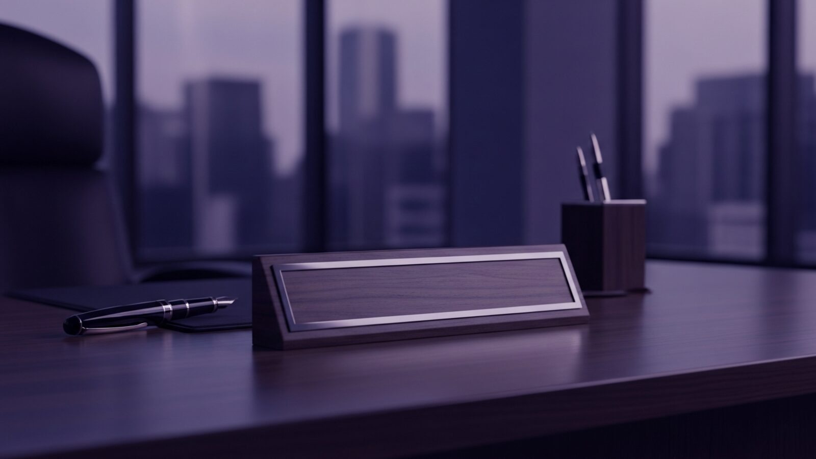 A name plate on a professional desk — showing the timekeeper name adds accountability to each invoice line