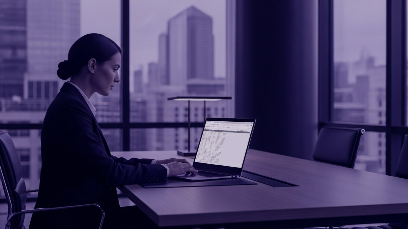 An attorney working through billing tasks on a laptop in a modern law office — platform fit shows up in the daily workflow