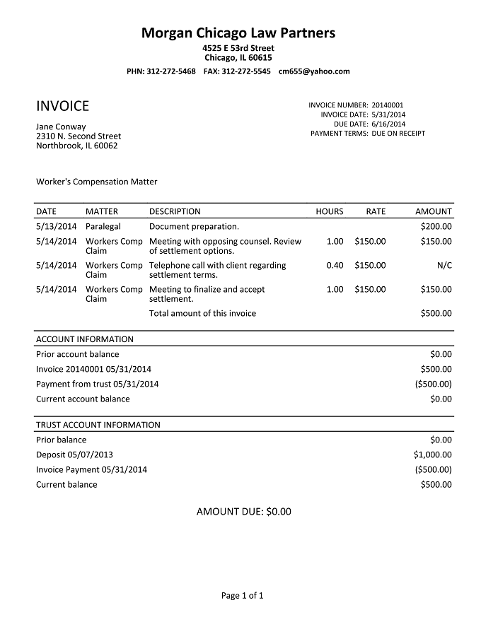 Invoice For Legal Services